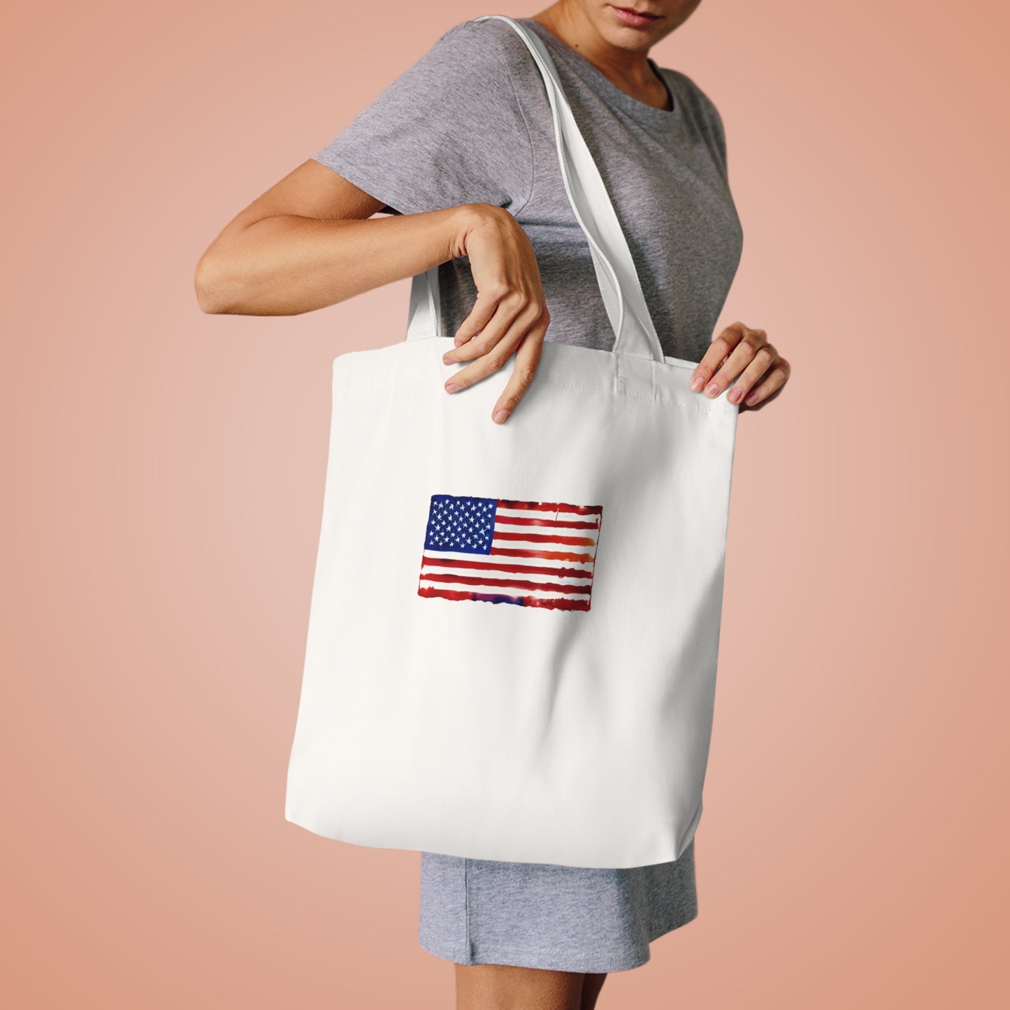 American Flag Watercolor Cotton Tote Bag