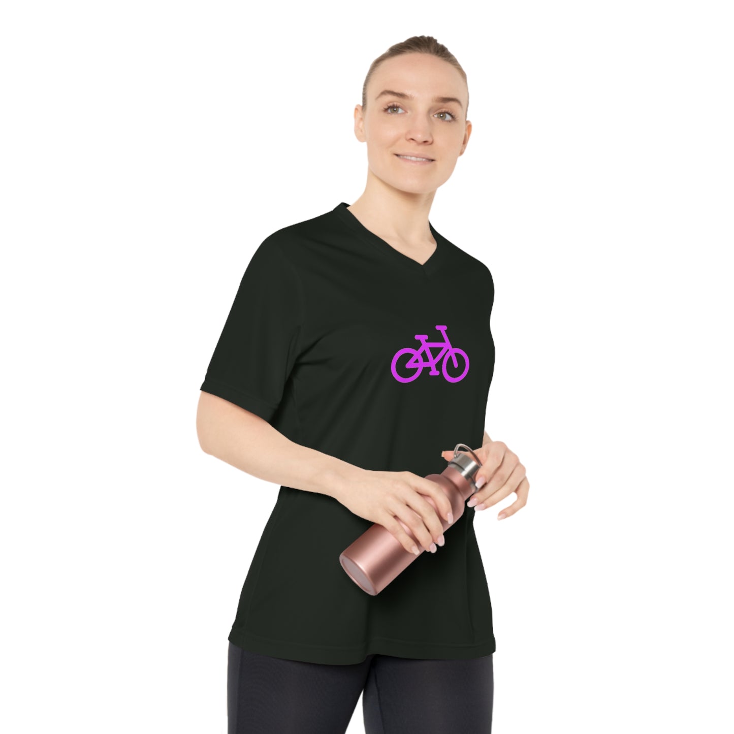 BIKE Women's Performance V-Neck T-Shirt, Pink Print