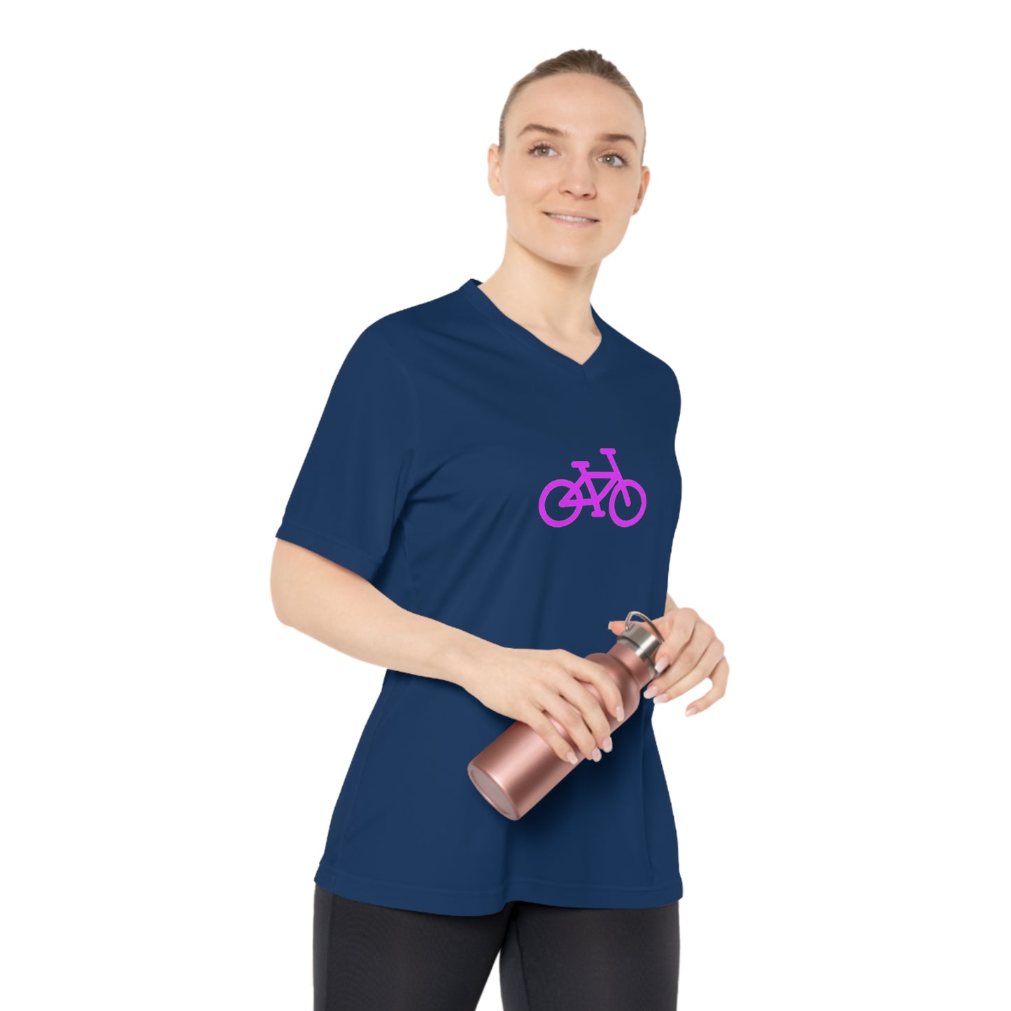 BIKE Women's Performance V-Neck T-Shirt, Pink Print