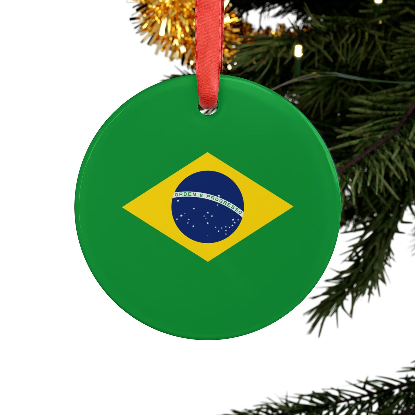Brazilian Flag, Acrylic Ornament with Ribbon