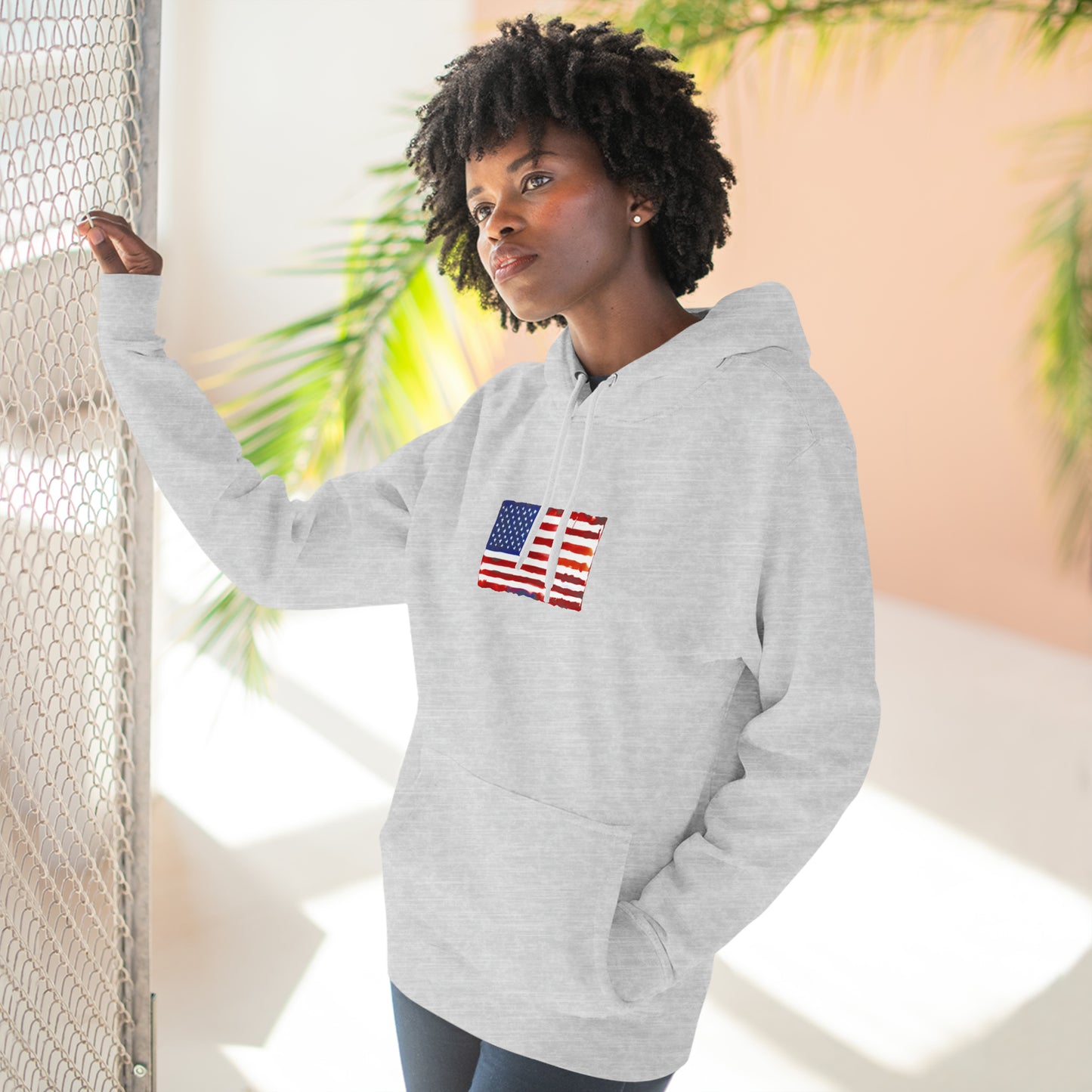 American Flag Watercolor, Unisex Premium Pullover Hoodie