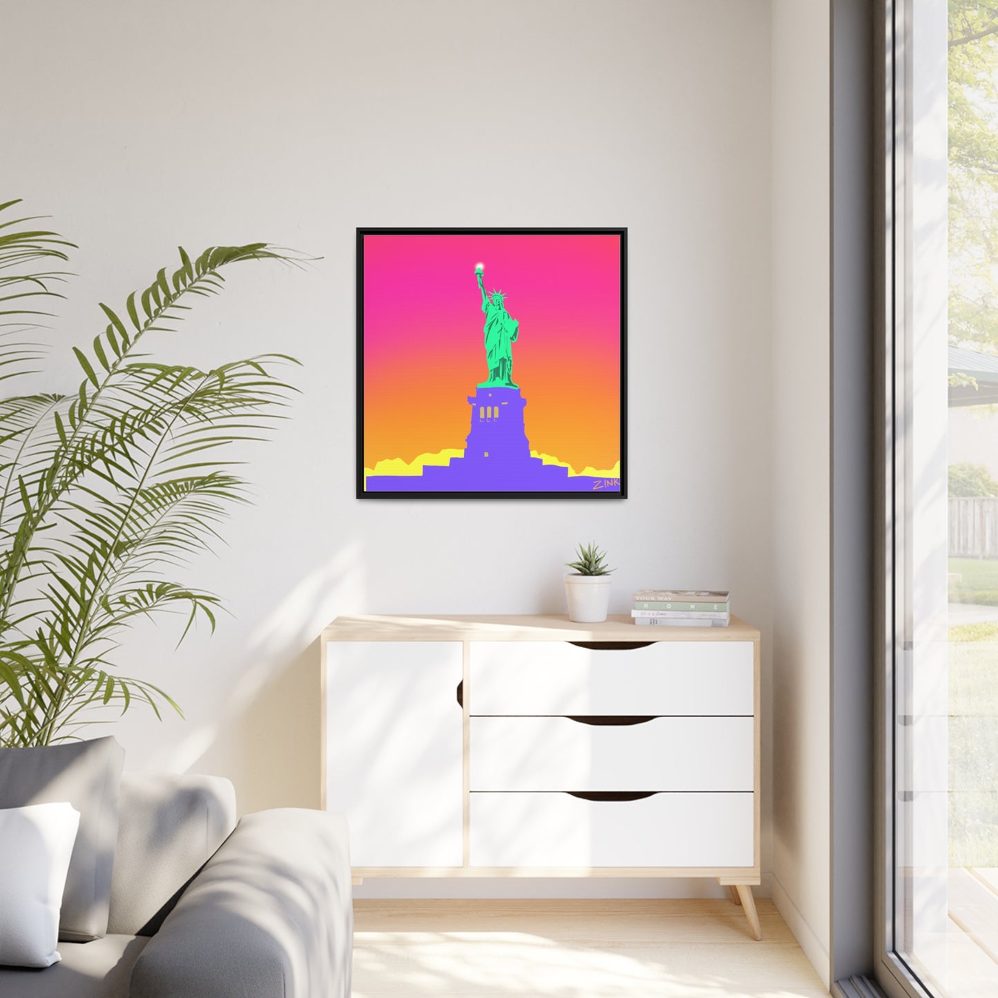 Statue of Liberty Pop Art, Matte Canvas, Black Frame