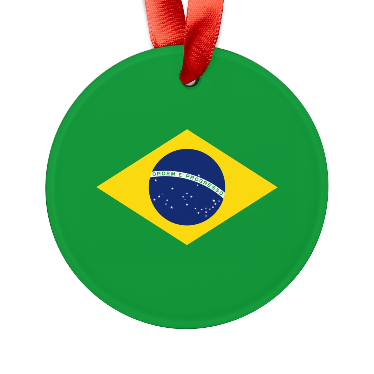 Brazilian Flag, Acrylic Ornament with Ribbon