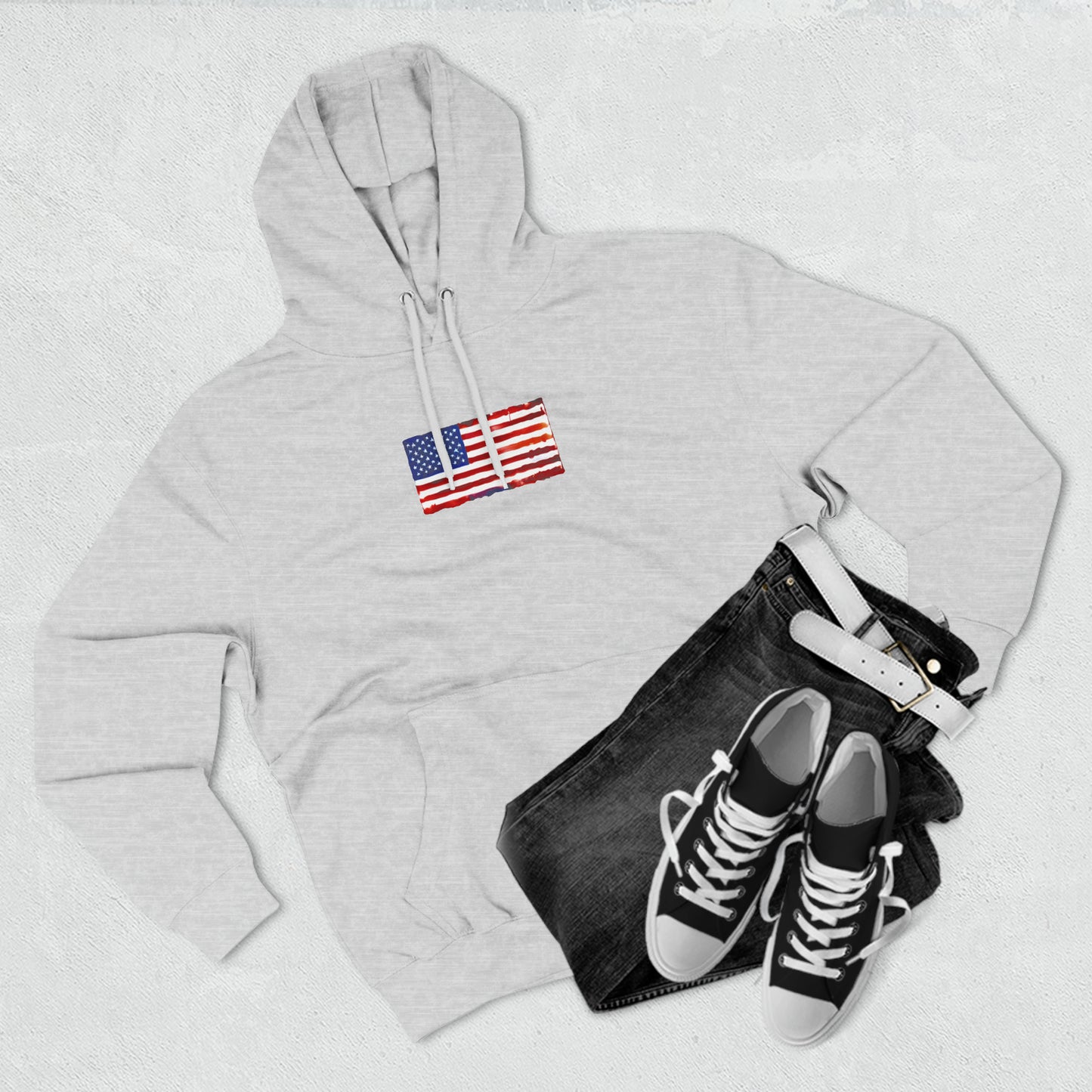 American Flag Watercolor, Unisex Premium Pullover Hoodie
