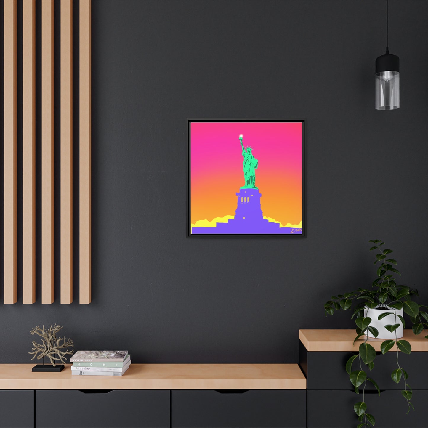 Statue of Liberty Pop Art, Matte Canvas, Black Frame
