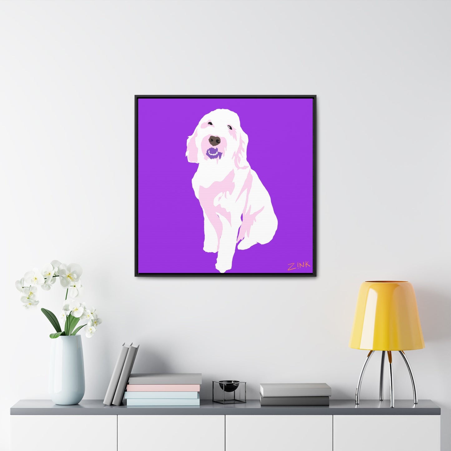 Dog Art, Square Framed Premium Gallery Wrap Canvas