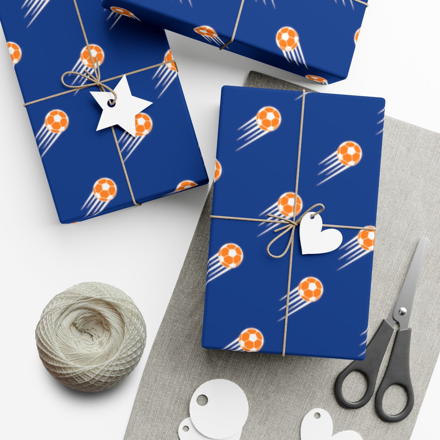 SOCCER Gift Wrap, Blue and Orange