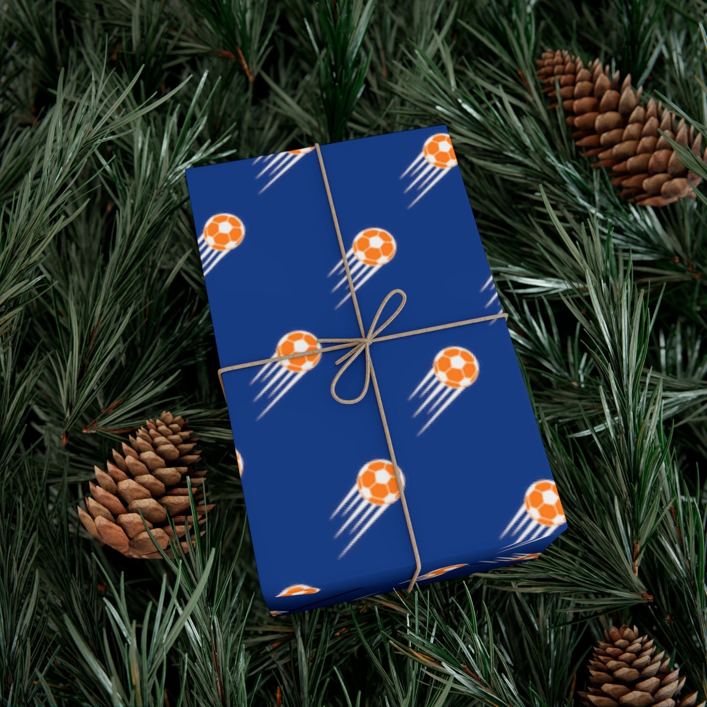 SOCCER Gift Wrap, Blue and Orange