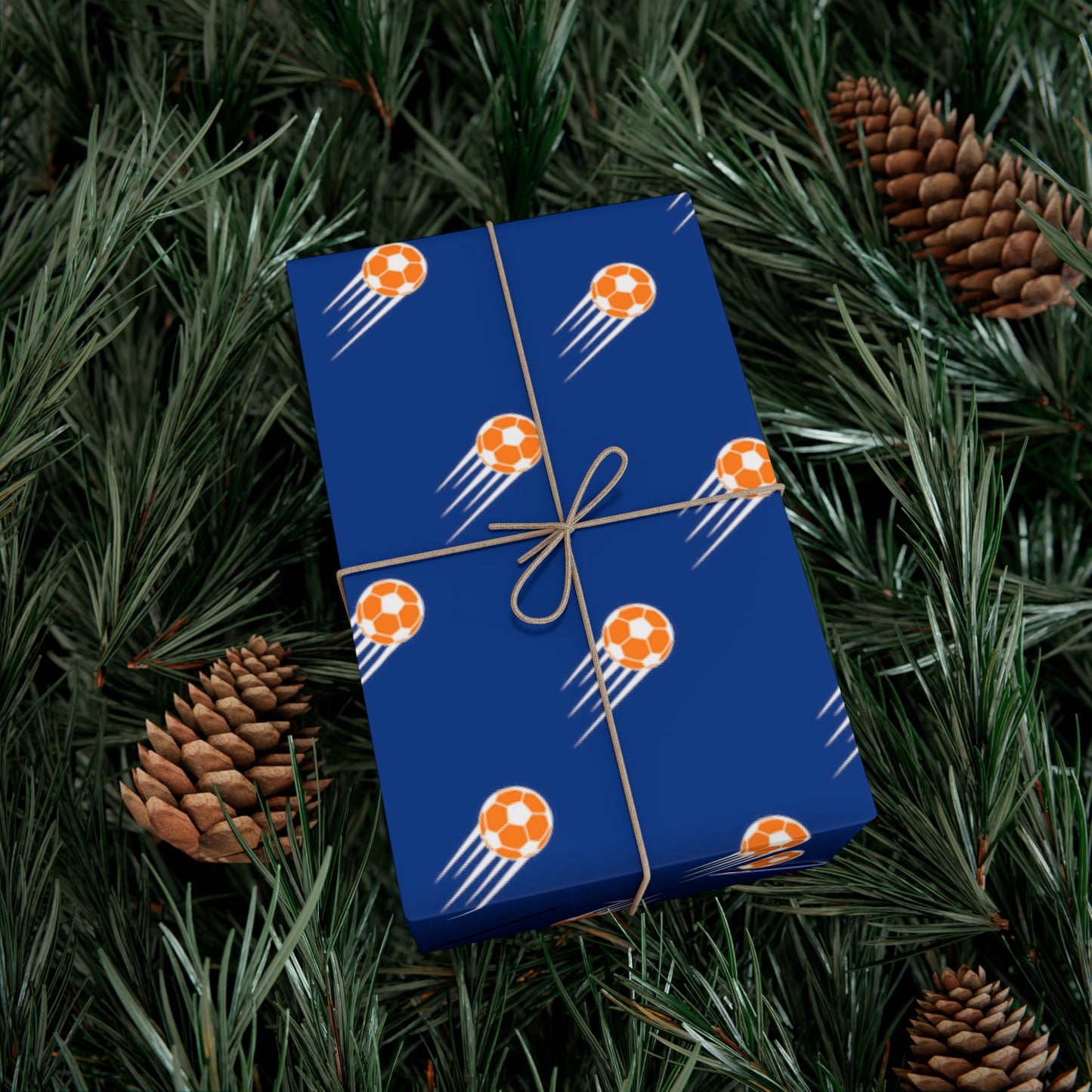 SOCCER Gift Wrap, Blue and Orange