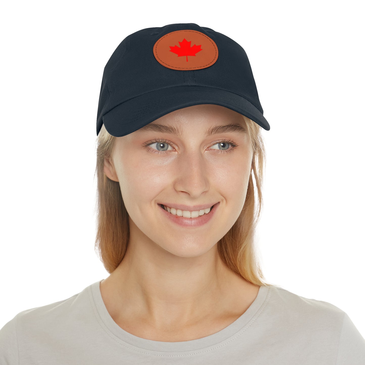 Dad Hat with Leather Patch (Round) with Canadian Maple Leaf