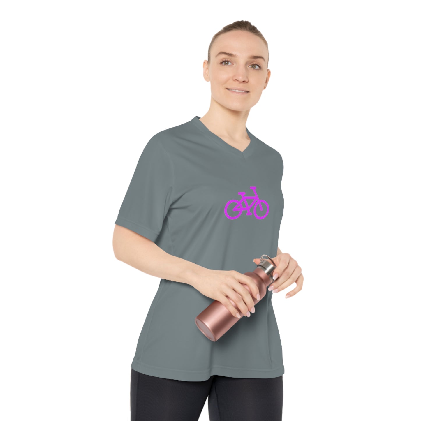 BIKE Women's Performance V-Neck T-Shirt, Pink Print