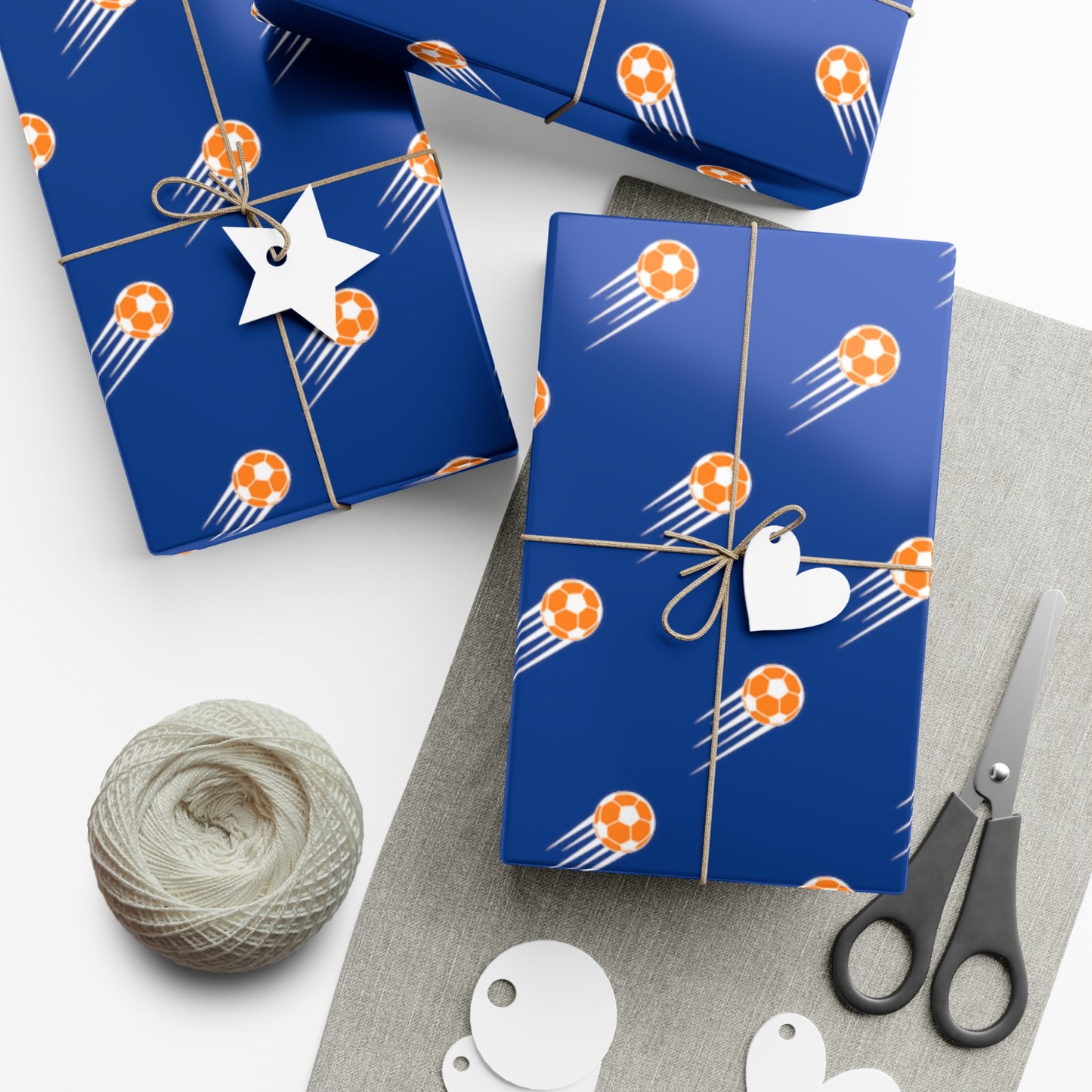 SOCCER Gift Wrap, Blue and Orange