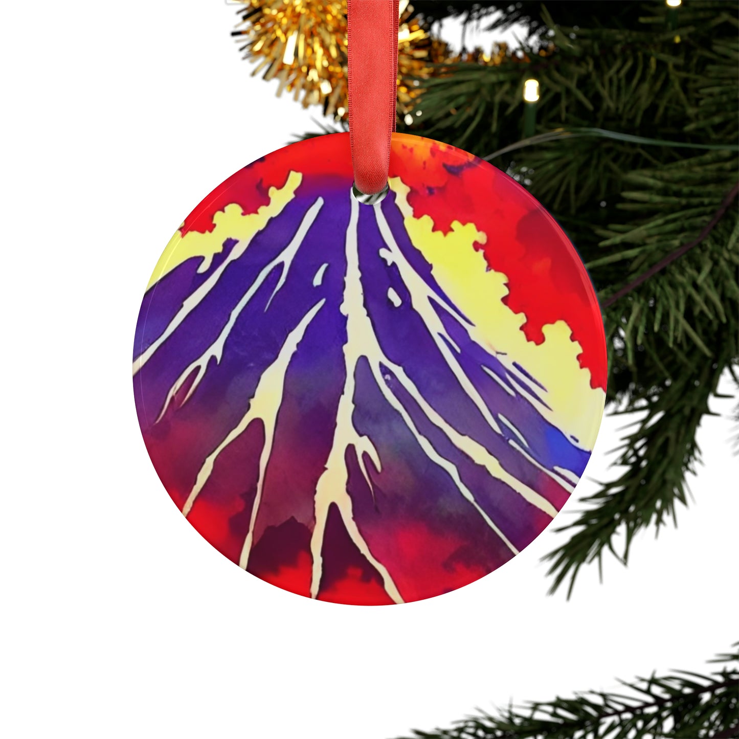 Volcano Acrylic Ornament with Ribbon