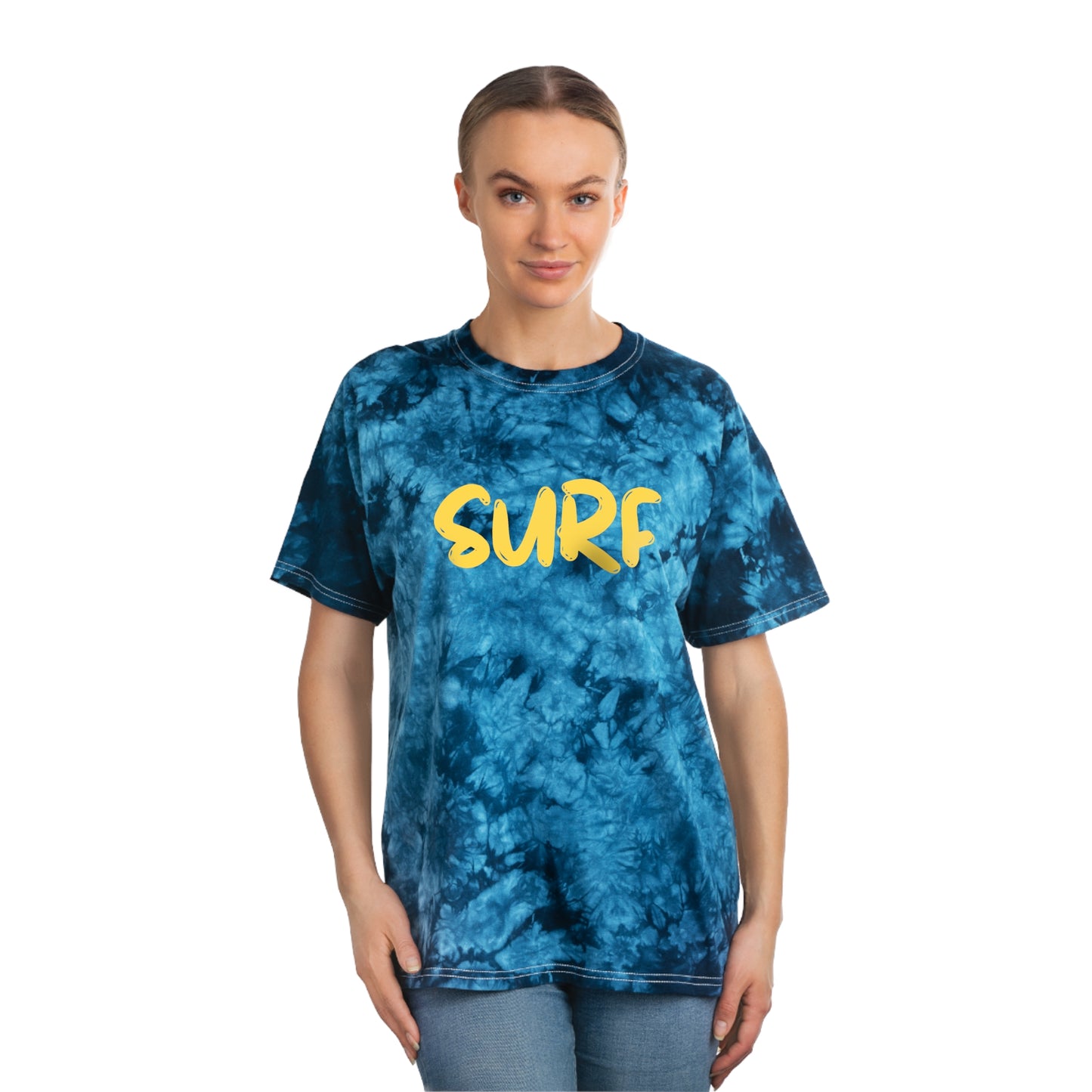 SURF Tie-Dye Tee, Crystal, Gold Script
