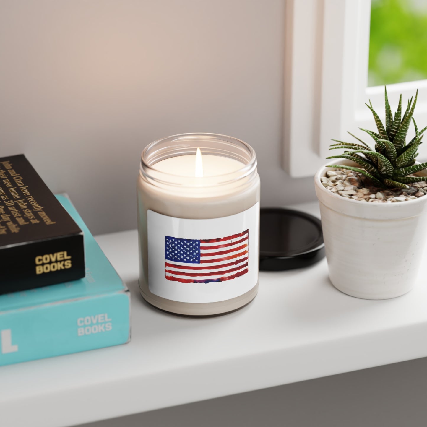 American Flag Watercolor, Scented Soy Candle, 9oz