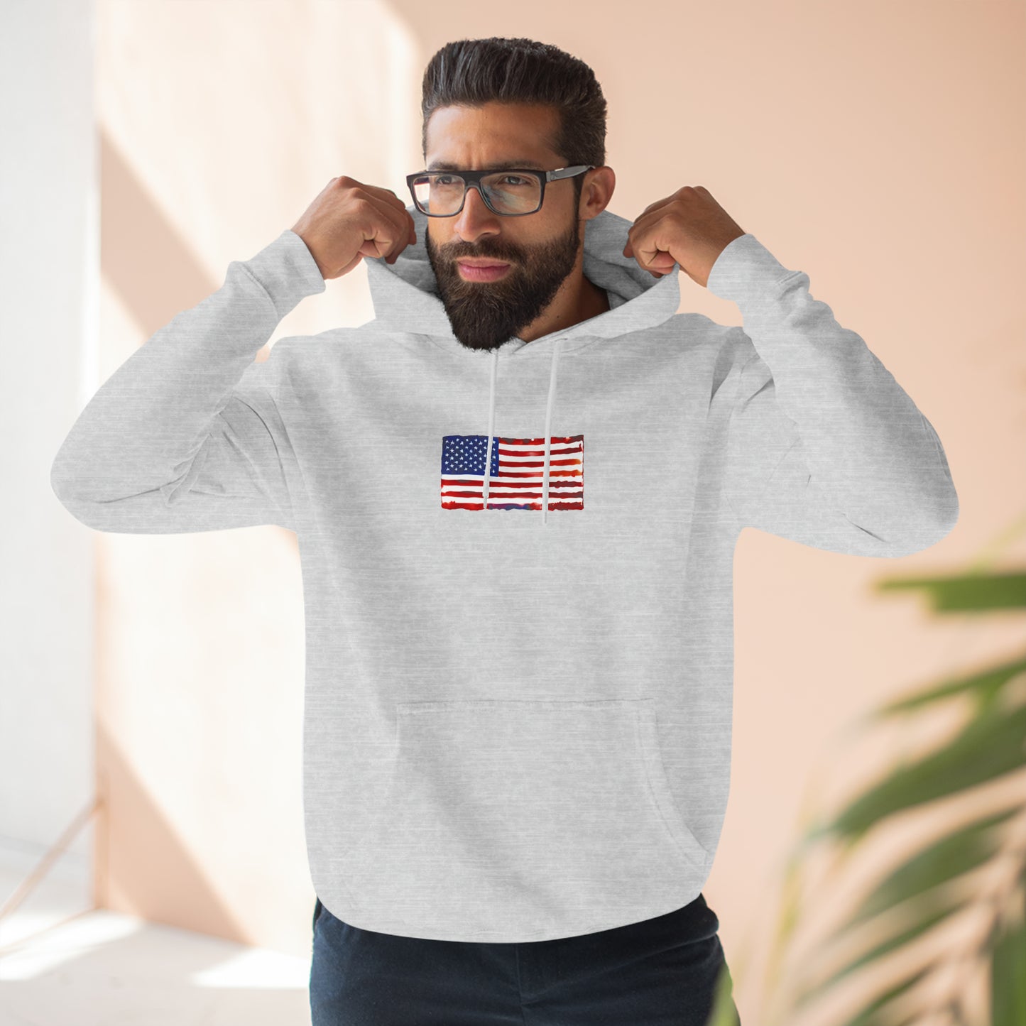 American Flag Watercolor, Unisex Premium Pullover Hoodie