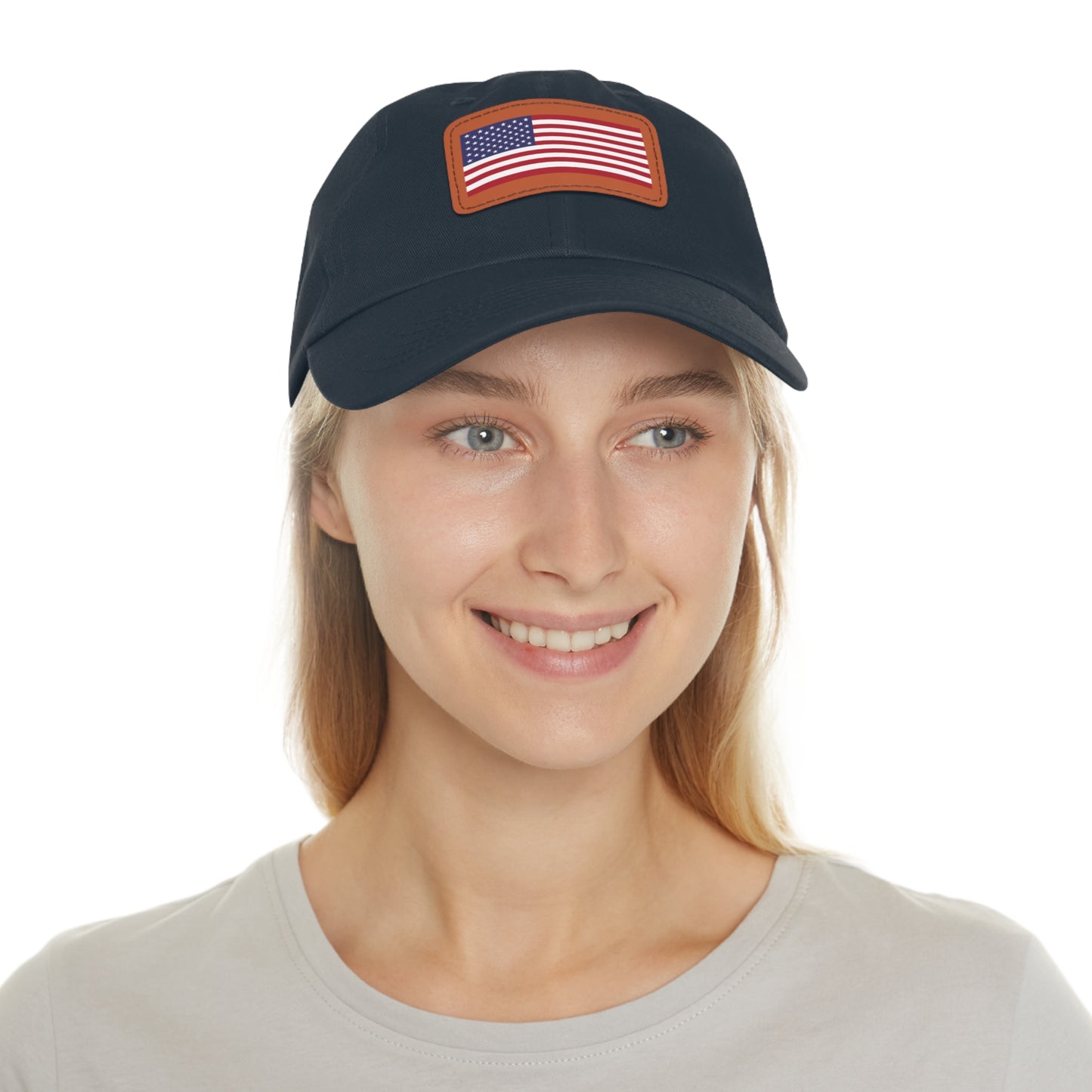 American Flag, Dad Hat with Leather Patch