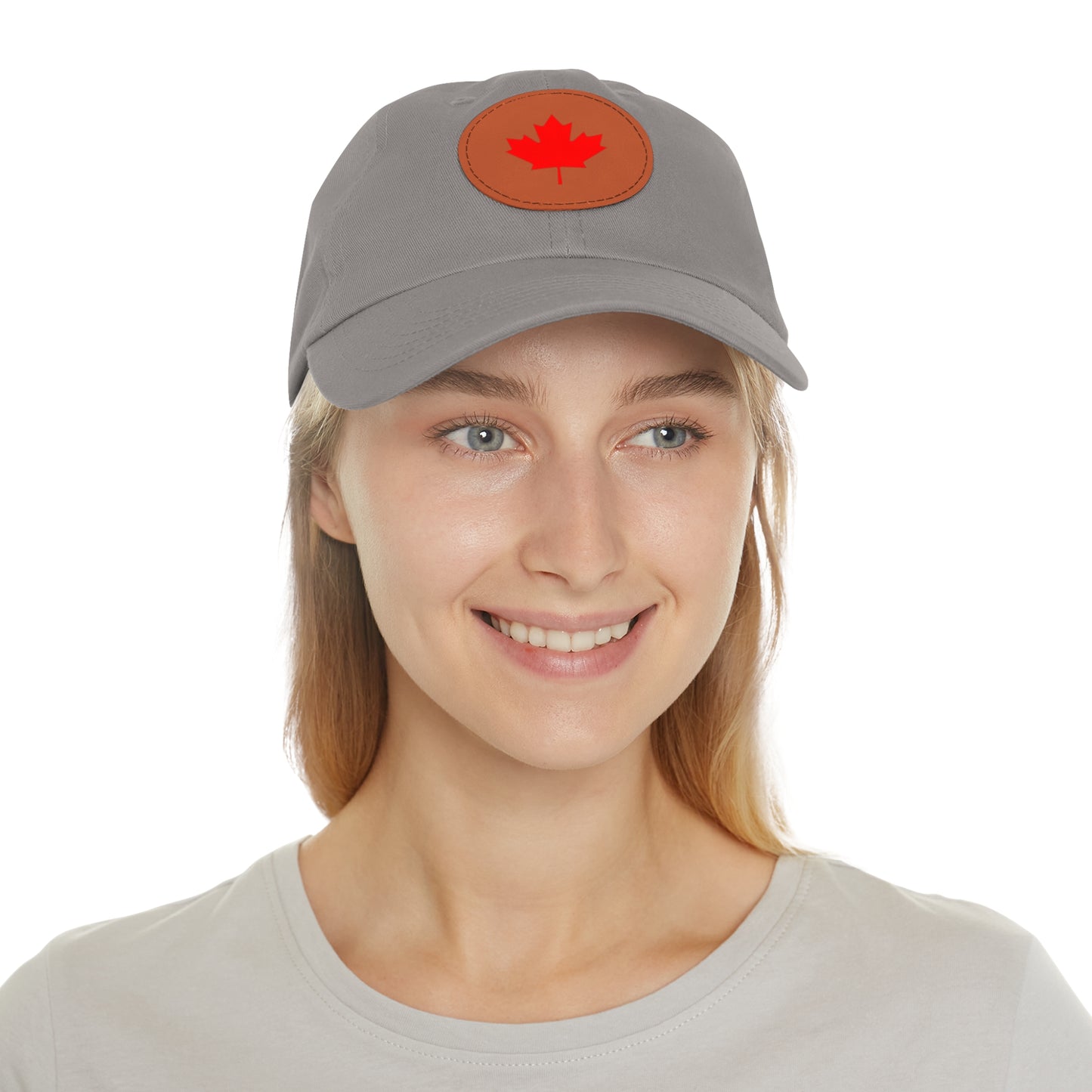 Dad Hat with Leather Patch (Round) with Canadian Maple Leaf