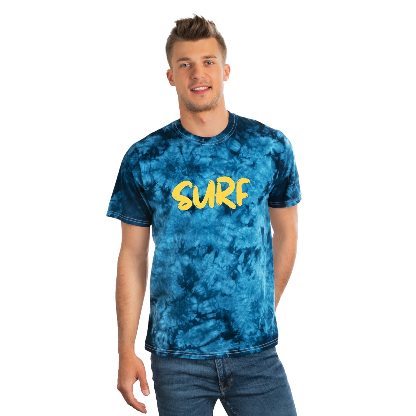 SURF Tie-Dye Tee, Crystal, Gold Script