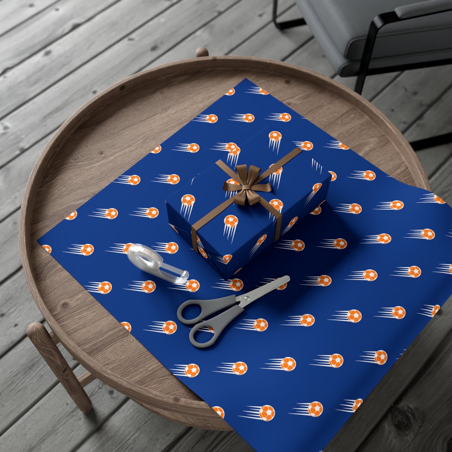 SOCCER Gift Wrap, Blue and Orange
