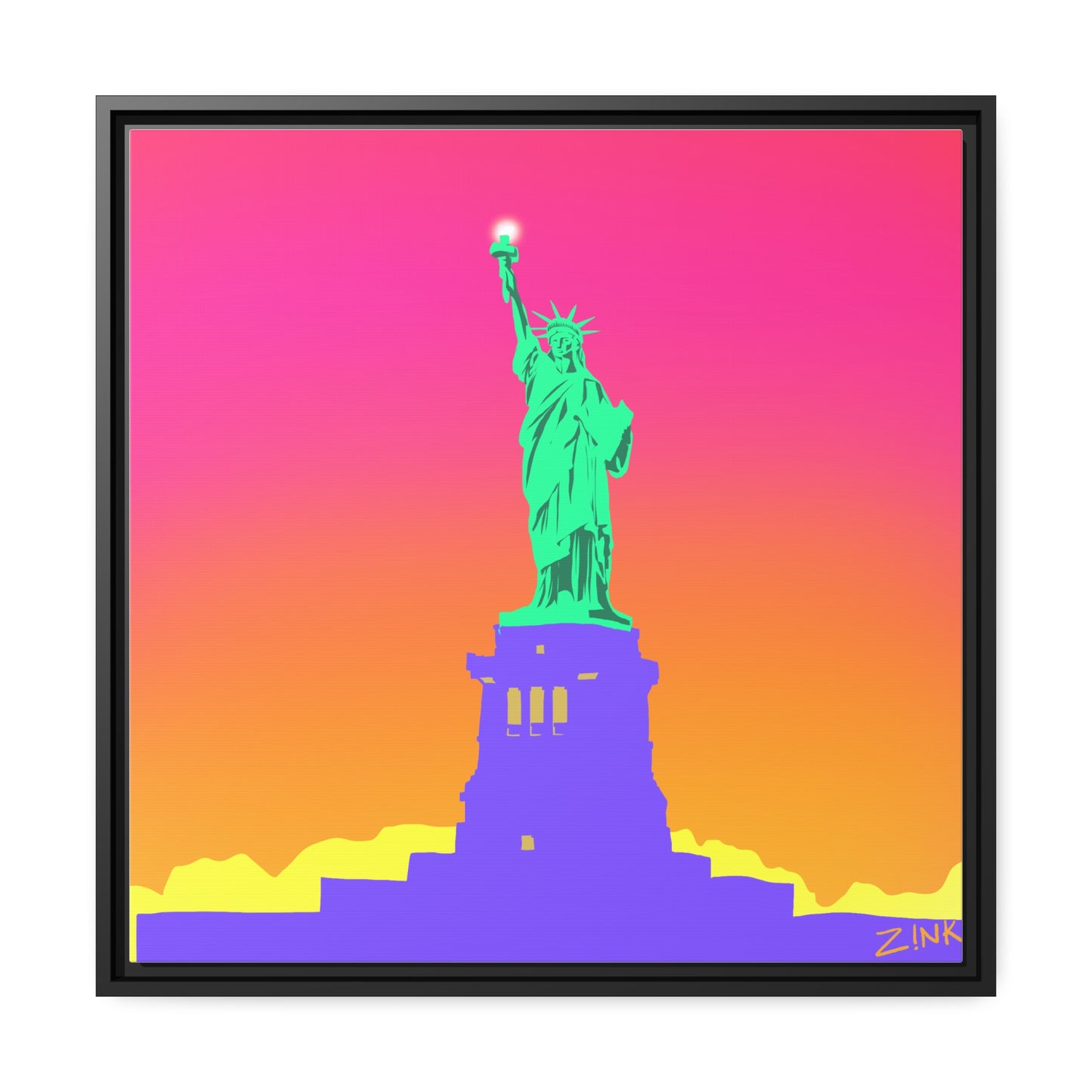 Statue of Liberty Pop Art, Matte Canvas, Black Frame
