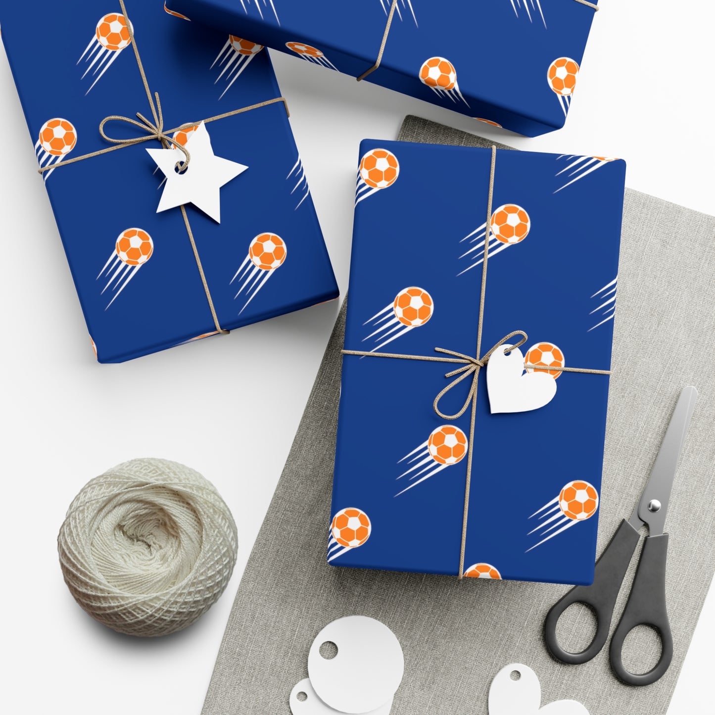 SOCCER Gift Wrap, Blue and Orange