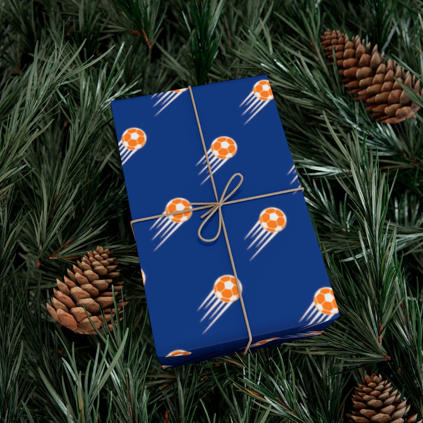 SOCCER Gift Wrap, Blue and Orange