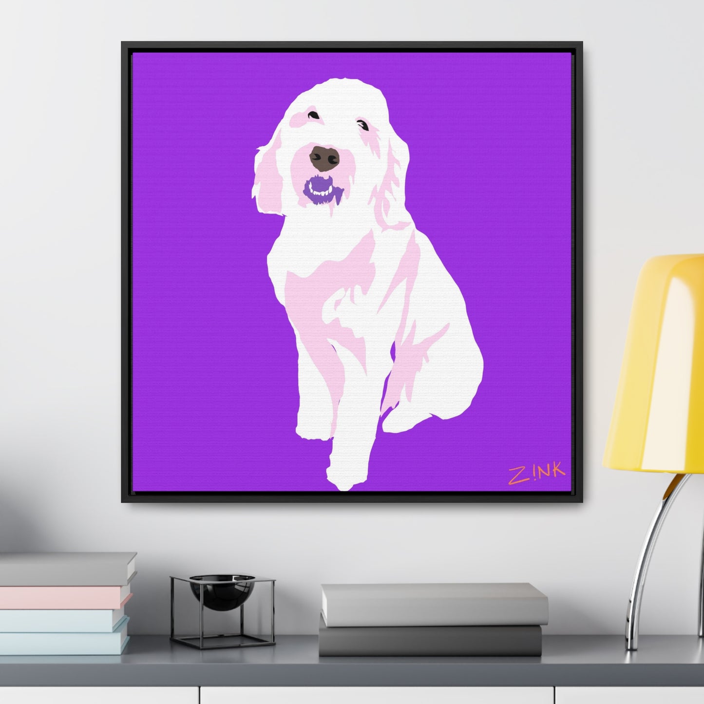 Dog Art, Square Framed Premium Gallery Wrap Canvas