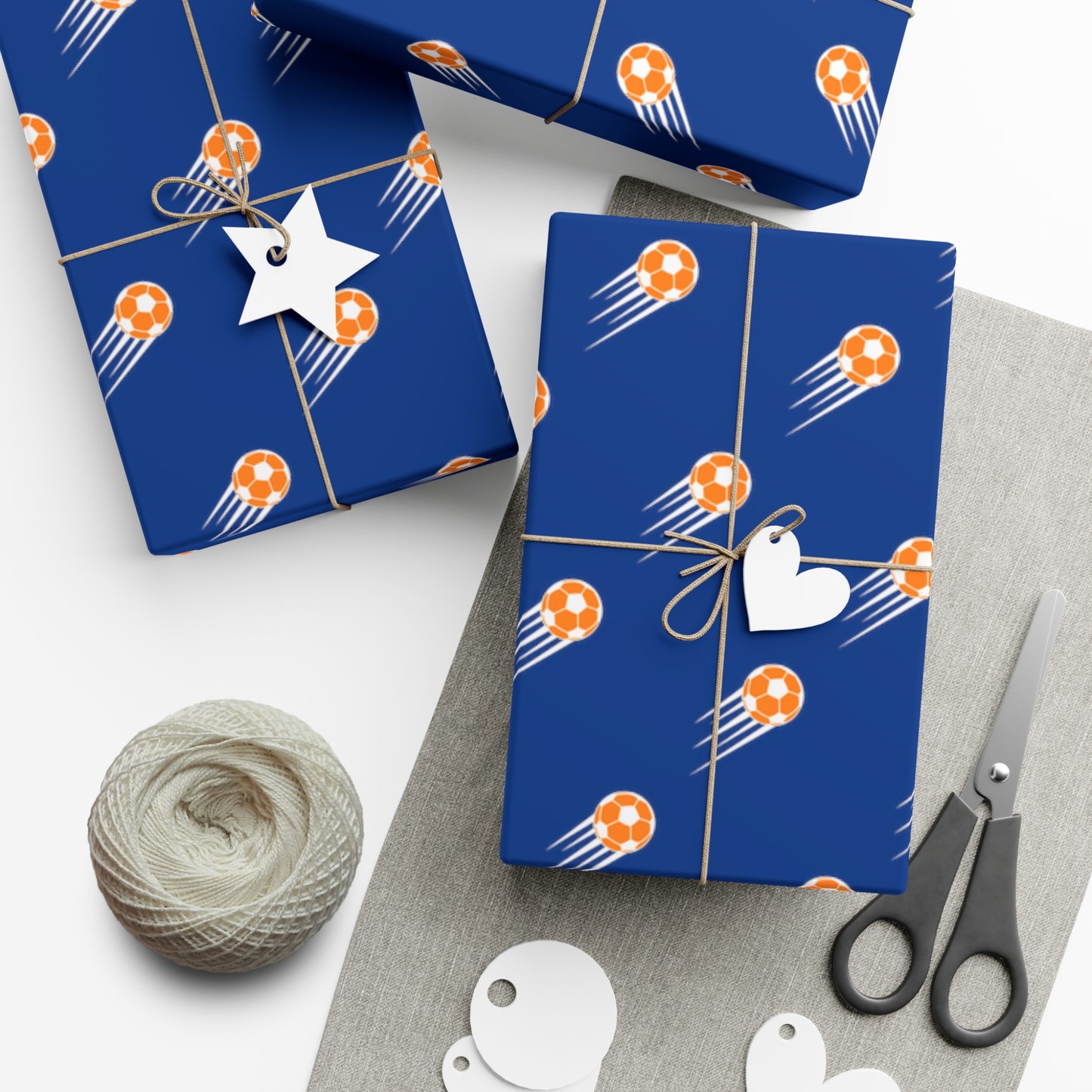 SOCCER Gift Wrap, Blue and Orange