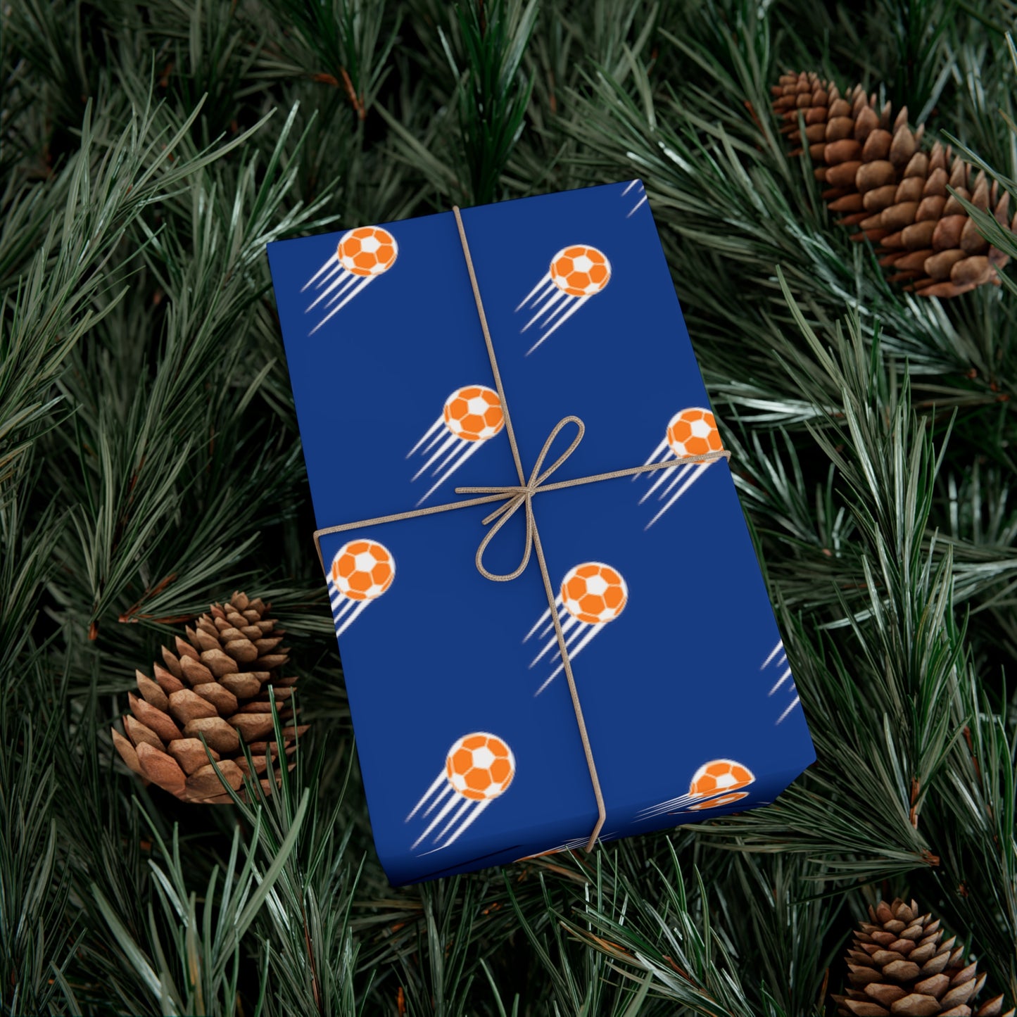 SOCCER Gift Wrap, Blue and Orange