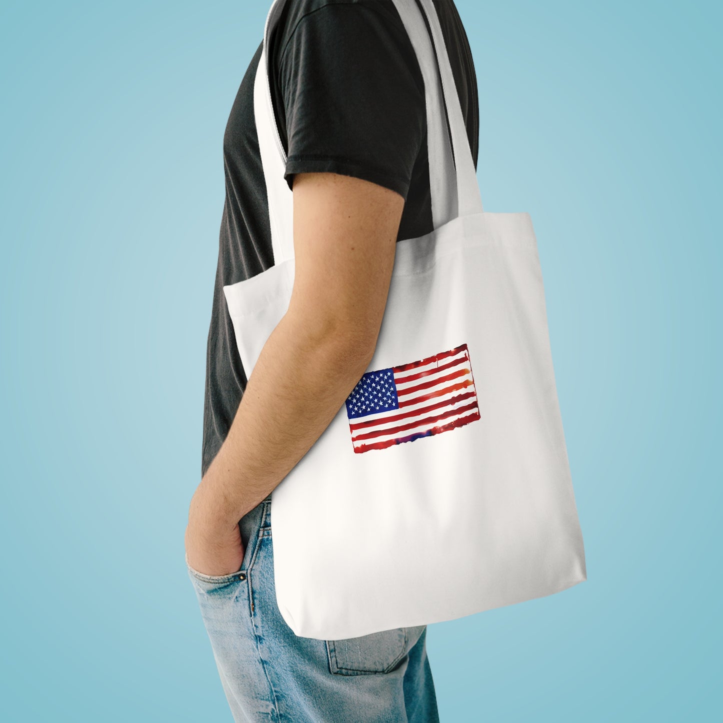 American Flag Watercolor Cotton Tote Bag