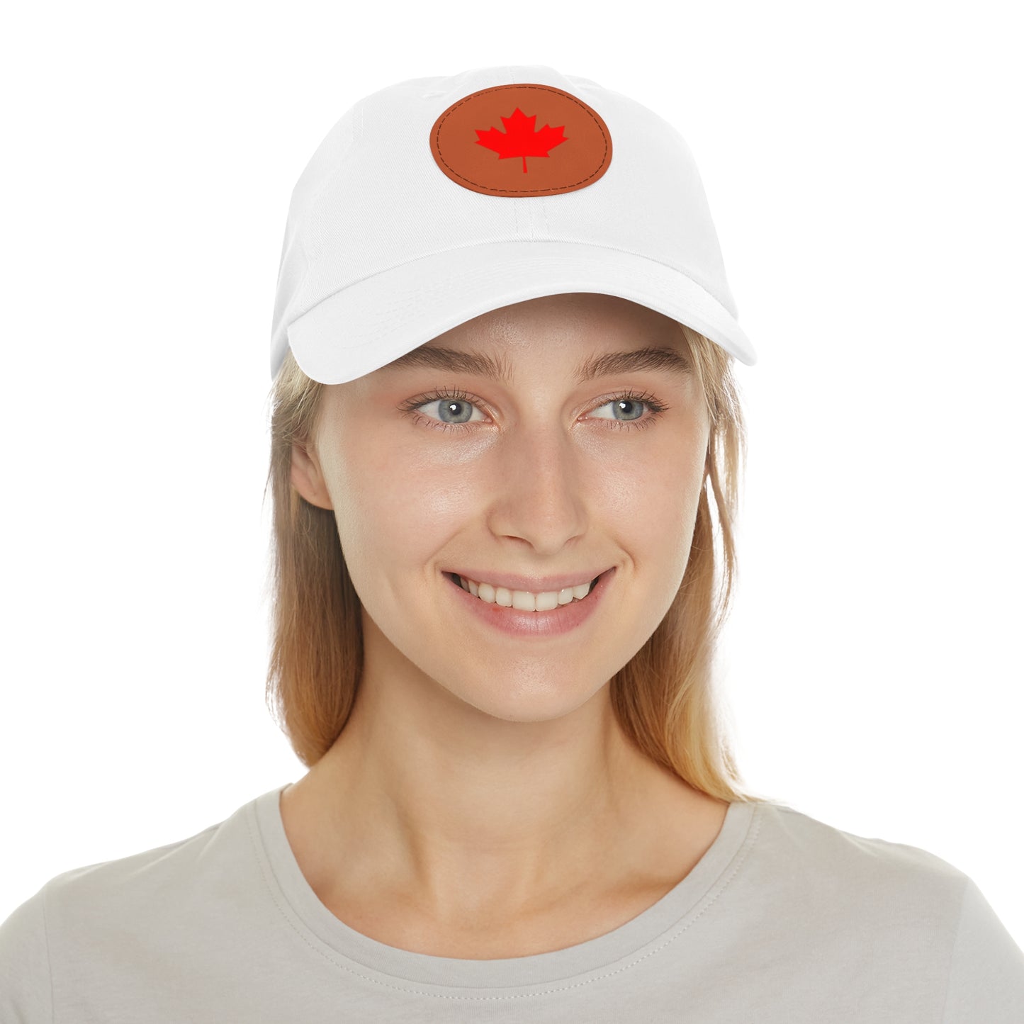 Dad Hat with Leather Patch (Round) with Canadian Maple Leaf