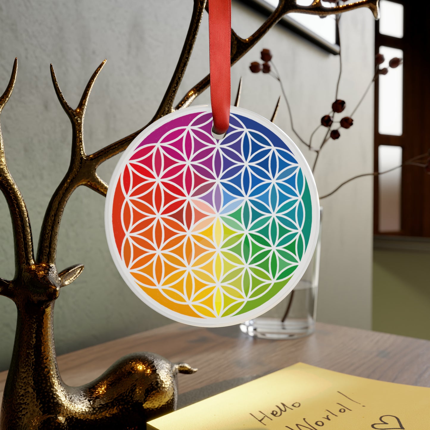 Flower of Life, Sacred Geometry, Acrylic Ornament with Ribbon