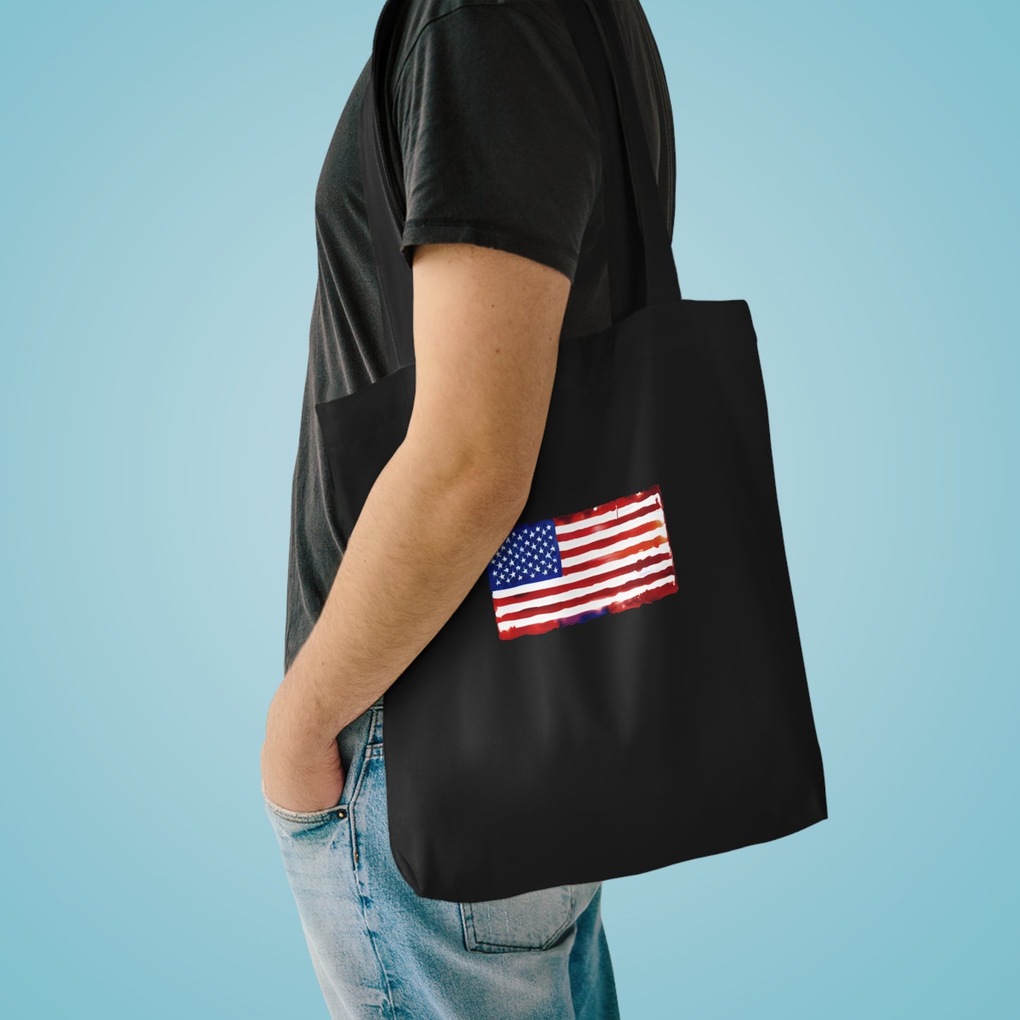 American Flag Watercolor Cotton Tote Bag