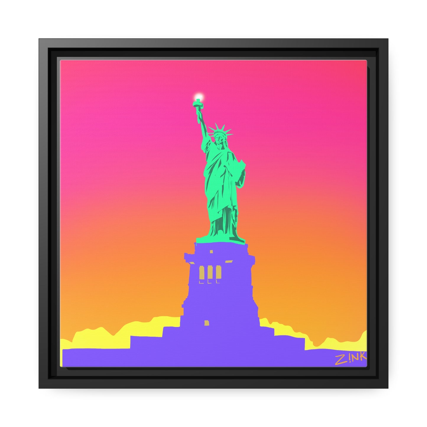 Statue of Liberty Pop Art, Matte Canvas, Black Frame