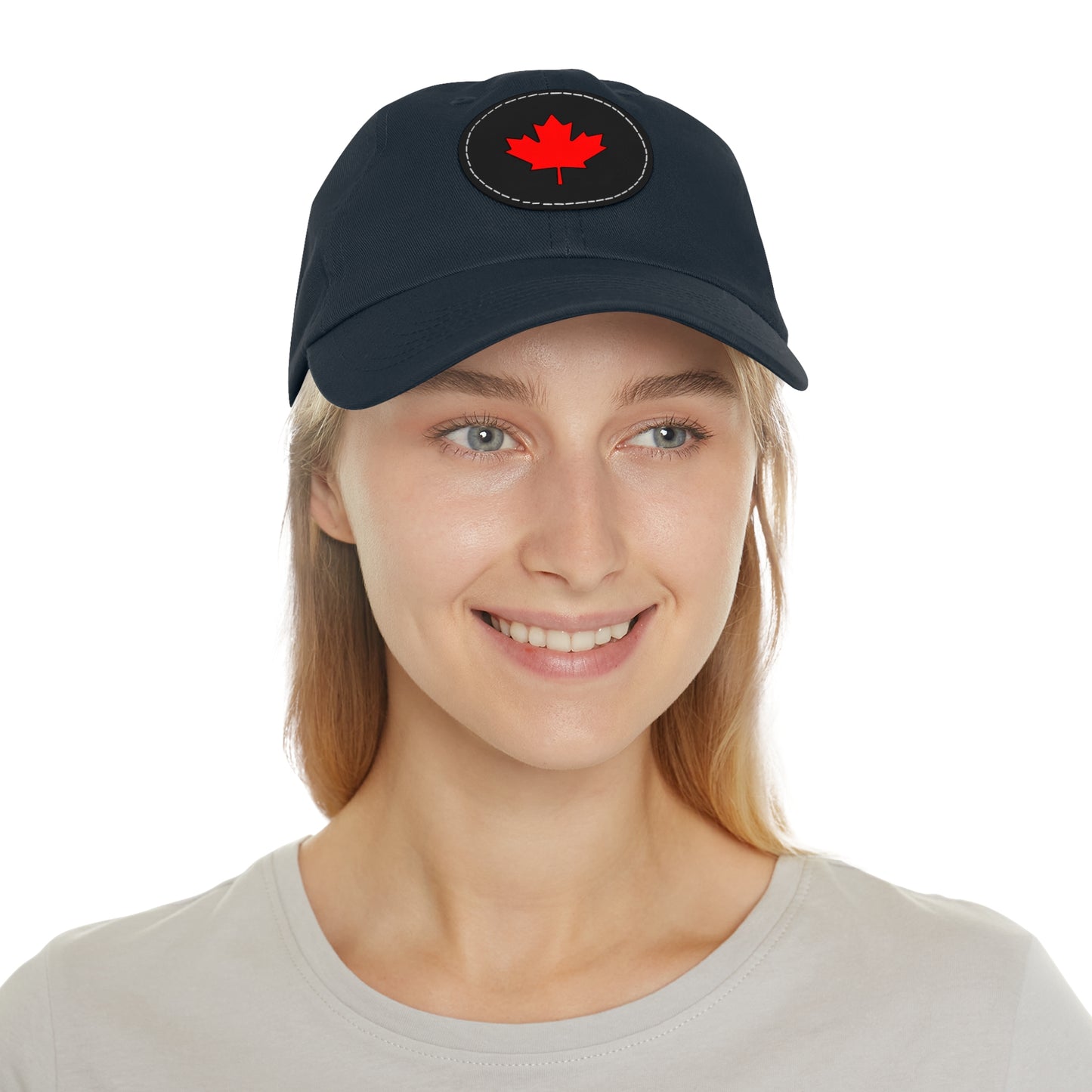Dad Hat with Leather Patch (Round) with Canadian Maple Leaf
