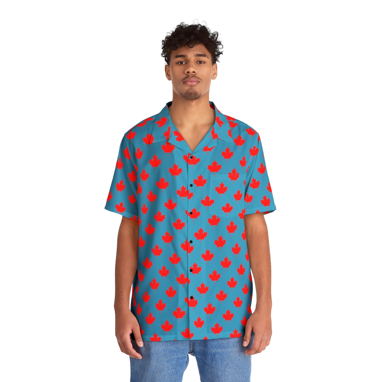Men's Hawaiian Shirt, Canadian Maple Leaf, Turquoise