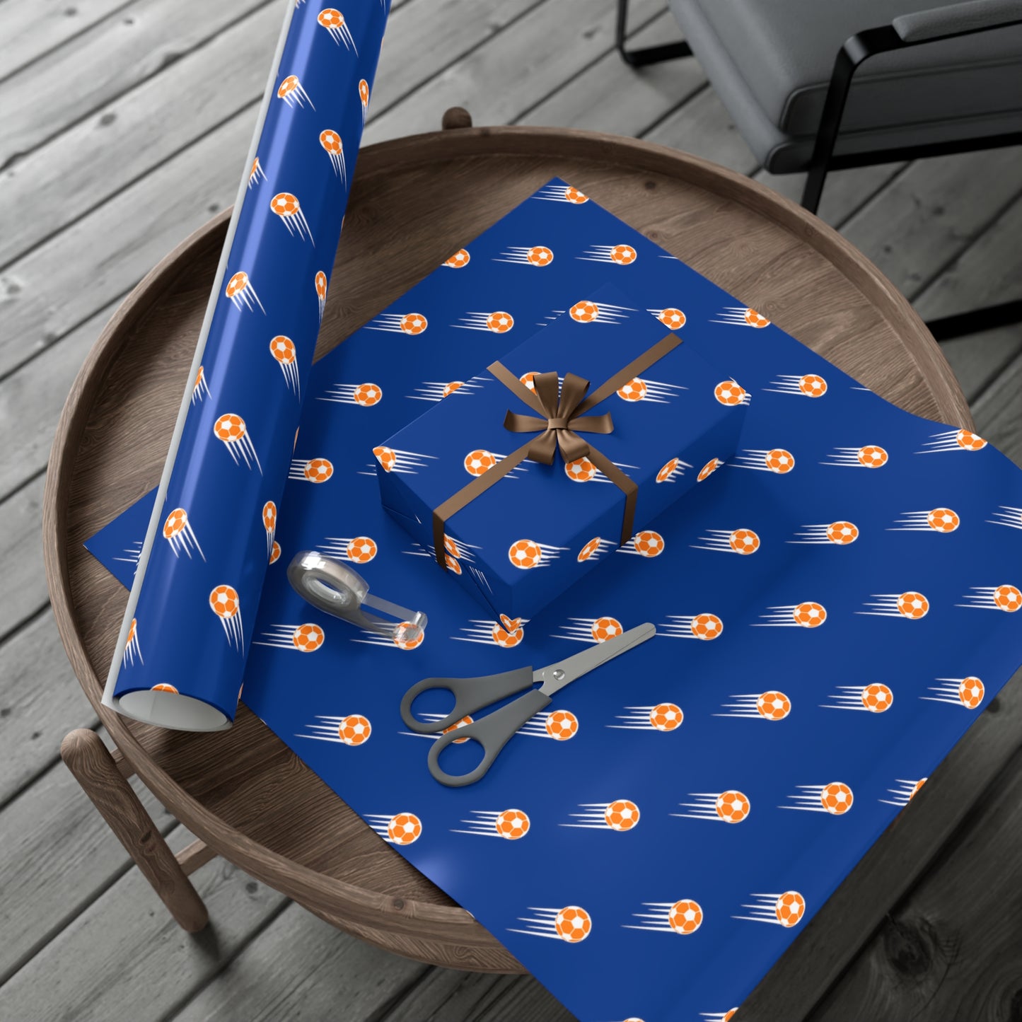 SOCCER Gift Wrap, Blue and Orange