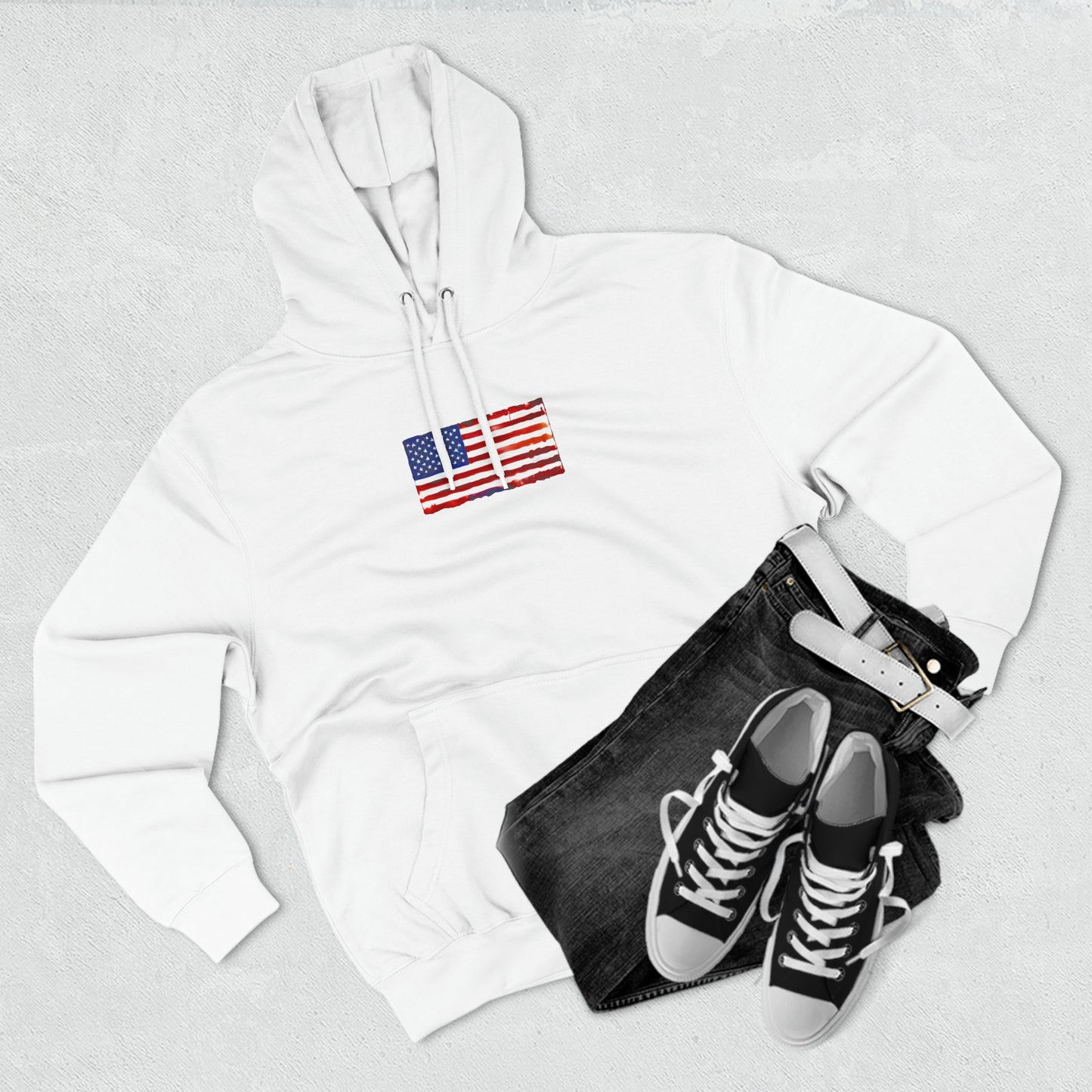 American Flag Watercolor, Unisex Premium Pullover Hoodie