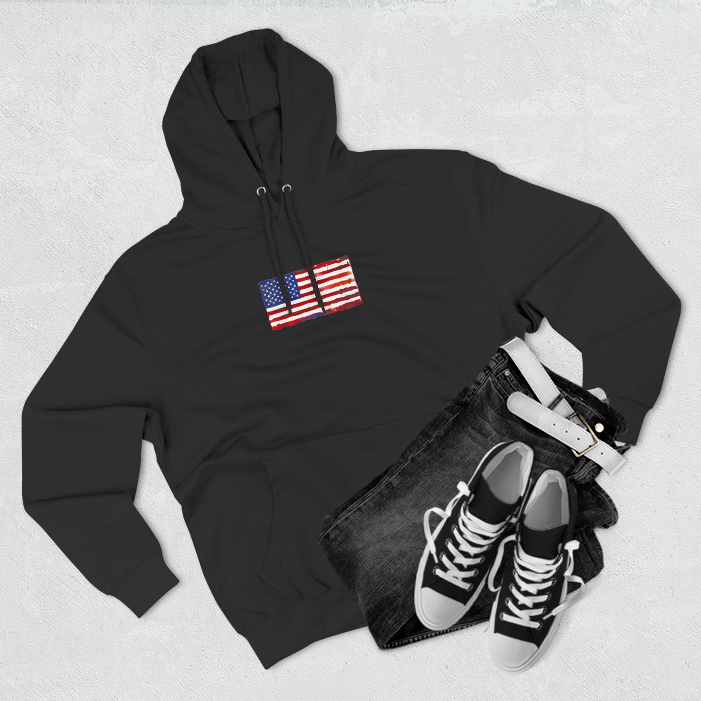 American Flag Watercolor, Unisex Premium Pullover Hoodie