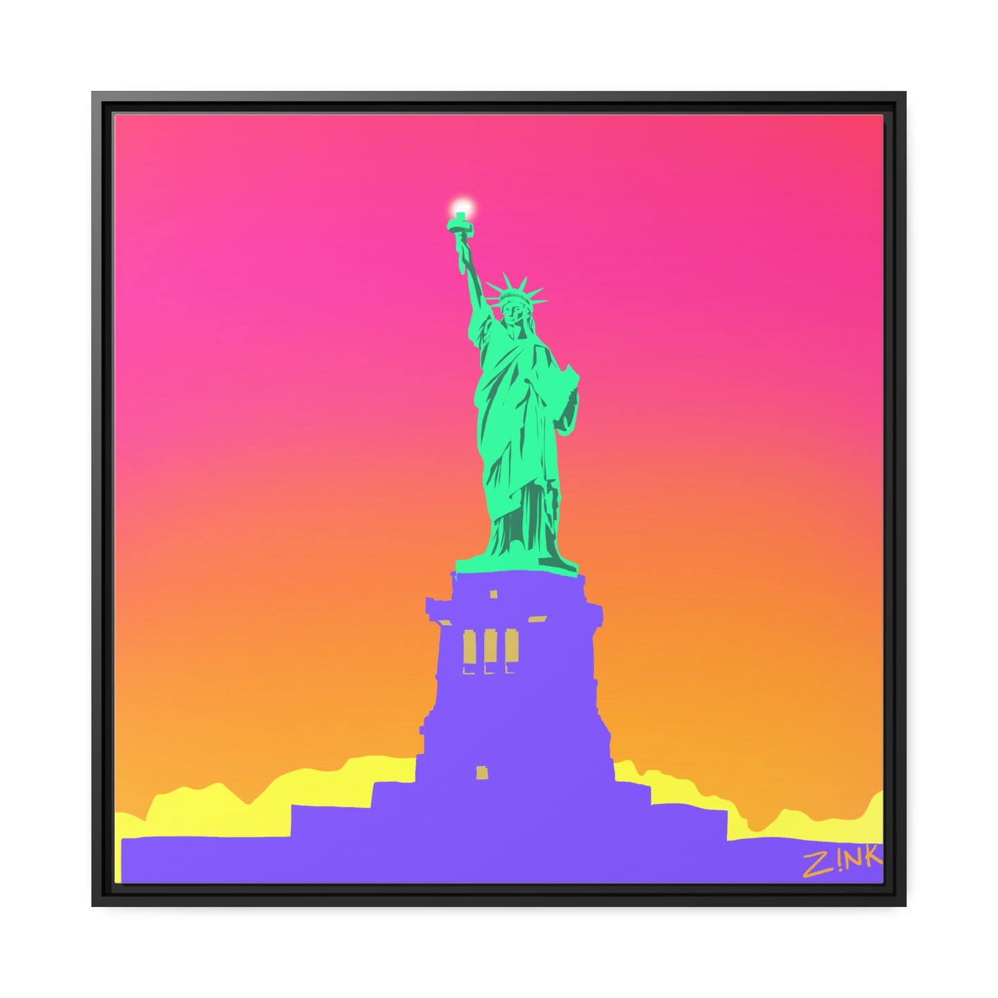 Statue of Liberty Pop Art, Matte Canvas, Black Frame