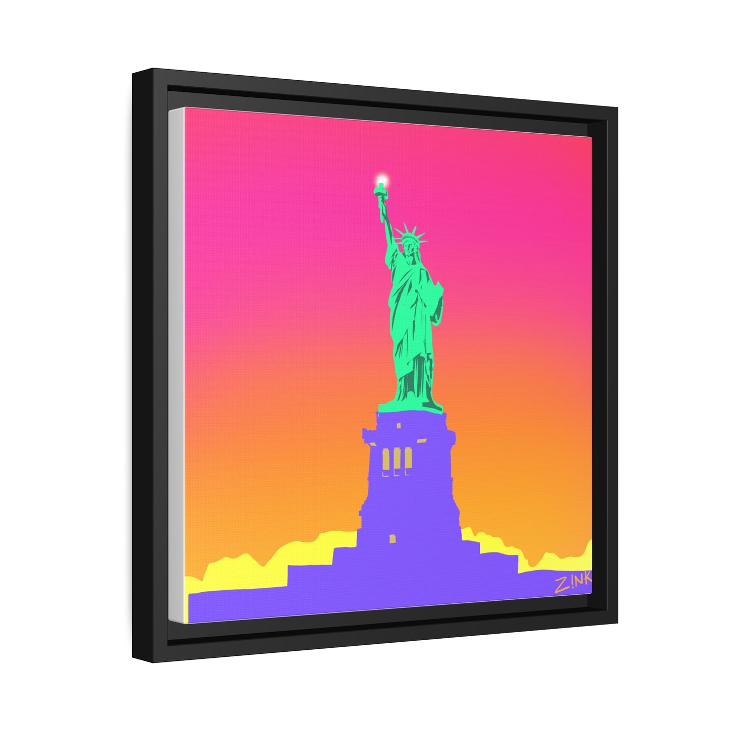 Statue of Liberty Pop Art, Matte Canvas, Black Frame
