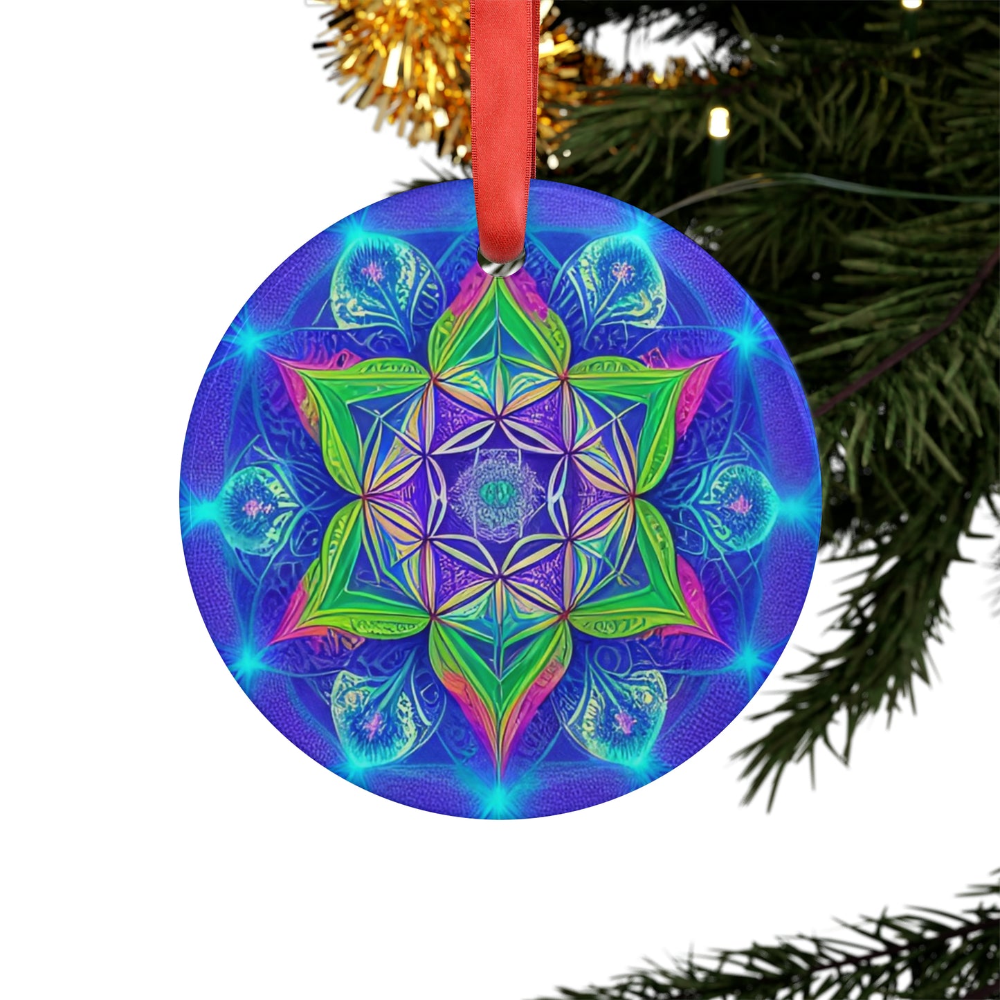 Sacred Geometry Acrylic Ornament with Ribbon