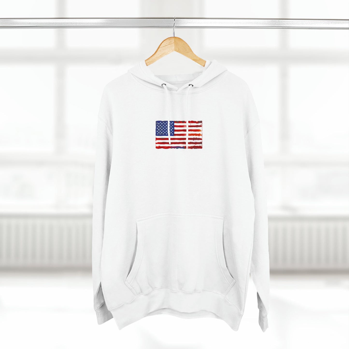 American Flag Watercolor, Unisex Premium Pullover Hoodie