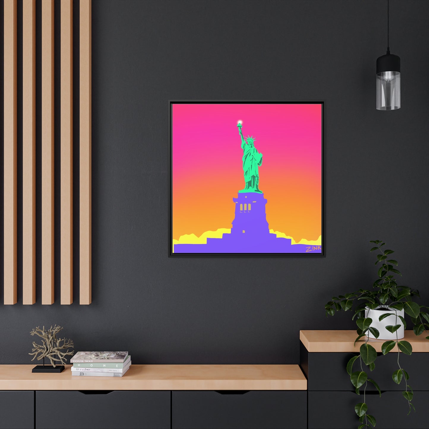 Statue of Liberty Pop Art, Matte Canvas, Black Frame