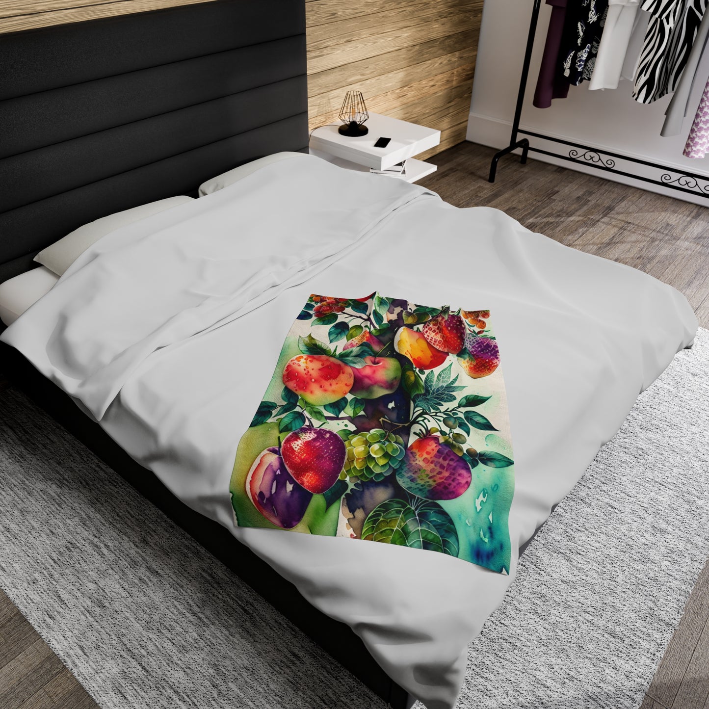 Fruit Garden watercolor, Velveteen Plush Blanket