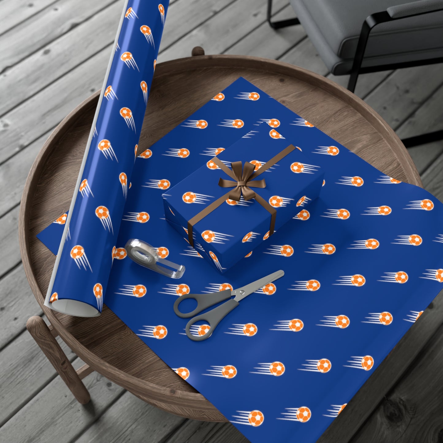 SOCCER Gift Wrap, Blue and Orange