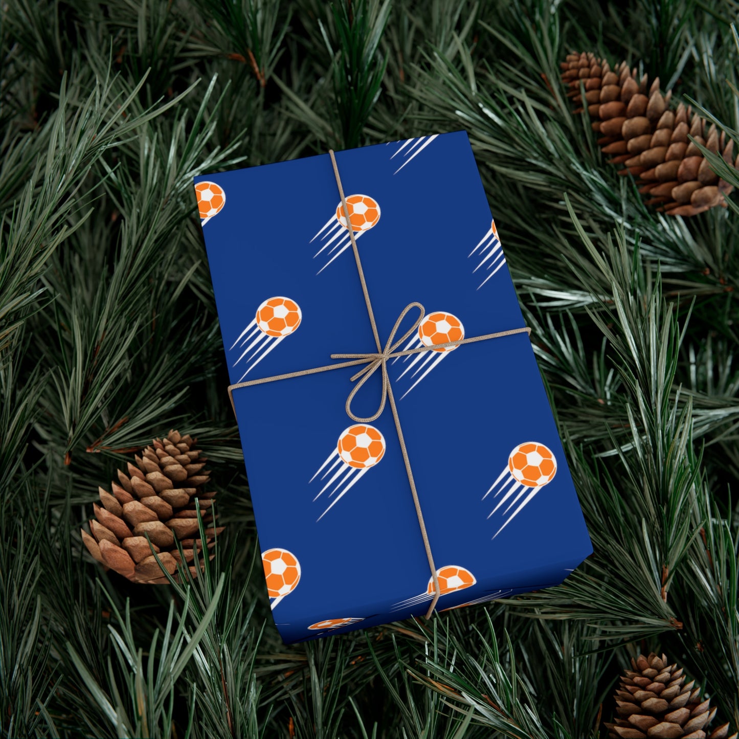 SOCCER Gift Wrap, Blue and Orange