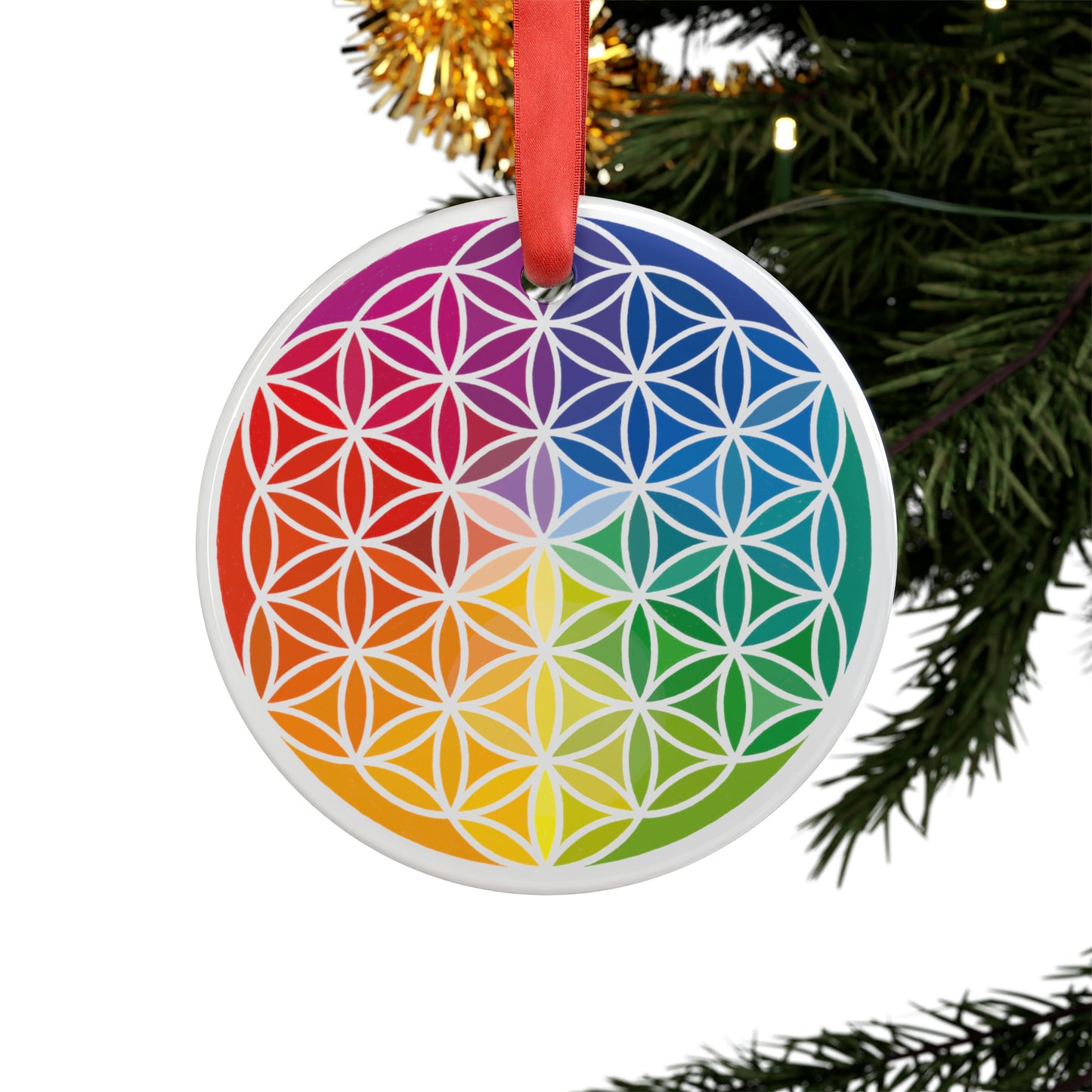 Flower of Life, Sacred Geometry, Acrylic Ornament with Ribbon