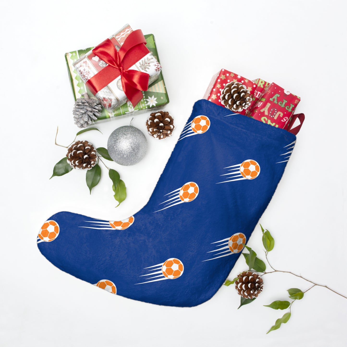 SOCCER Christmas Stockings, Blue and Orange